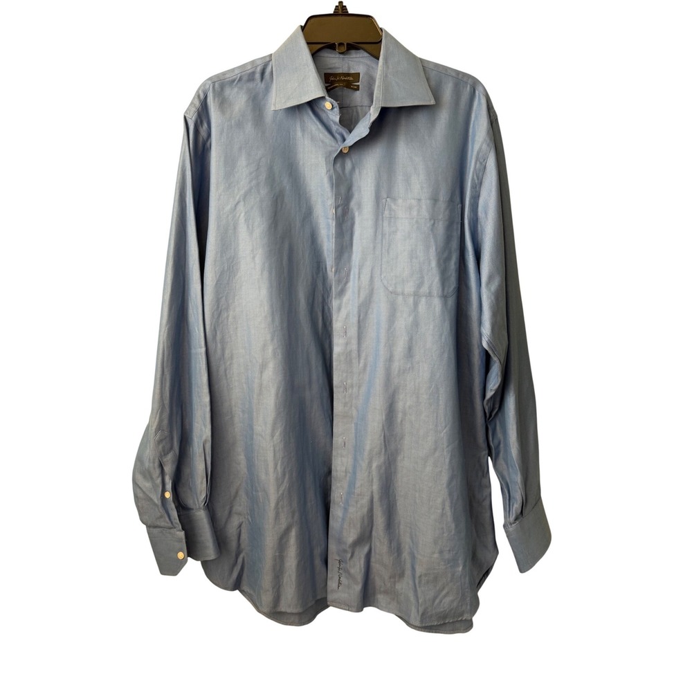 John W Nordstrom‎ Mens Traditional Fit Blue Herringbone Dress Shirt 16 36